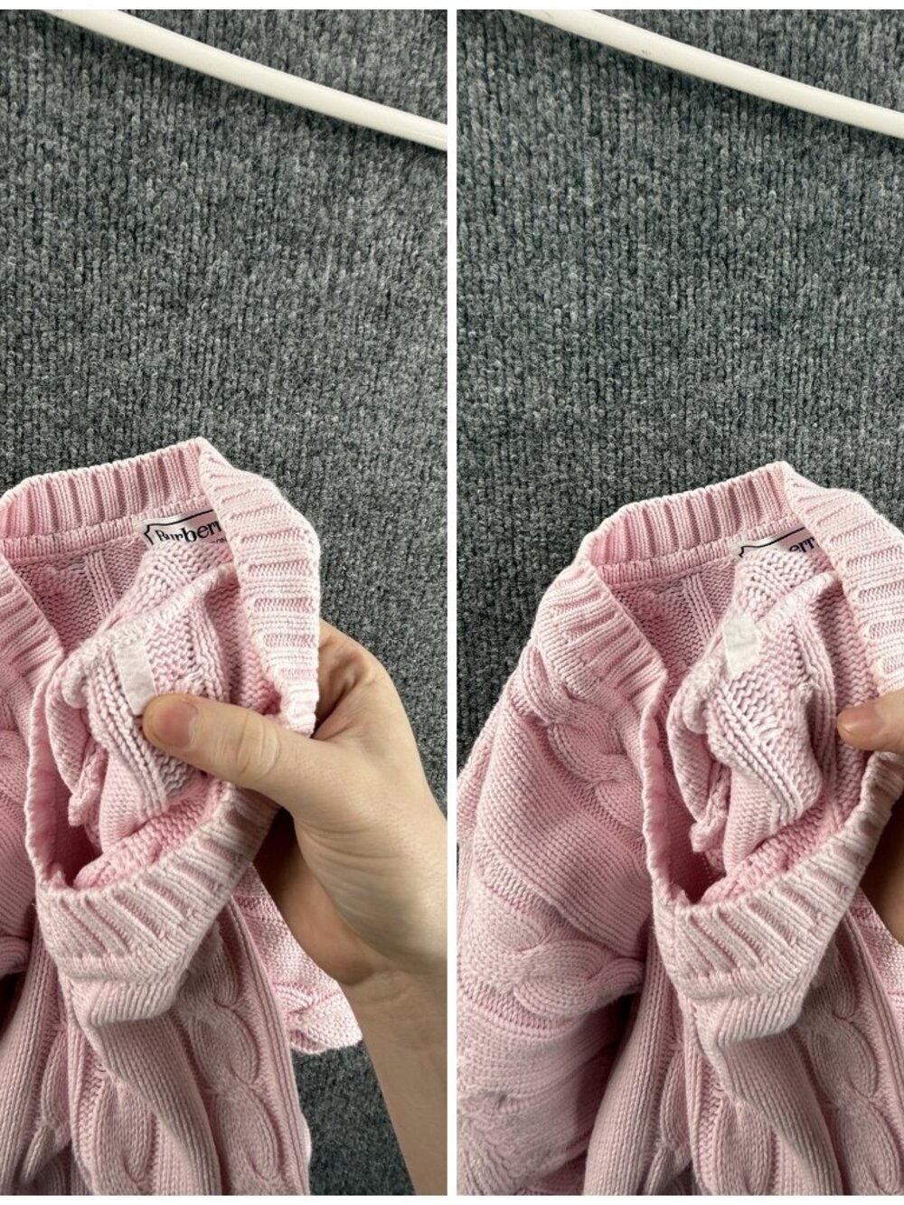 Burberry Cable Knit Pink Medium V-Neck Logo Pullover Sweater Long Sleeve Knit - Picture 16 of 16